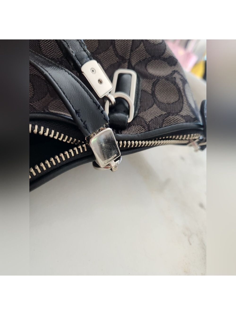 Coach Black and Gray Signature Canvas Shoulder Bag - Picture 8 of 15